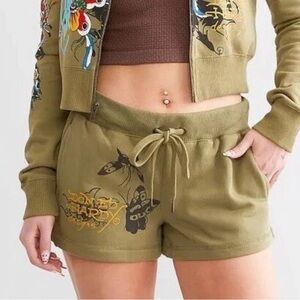 Ed Hardy Y2K Women's XL‎ Olive Butterfly Colorful Graphic Shorts